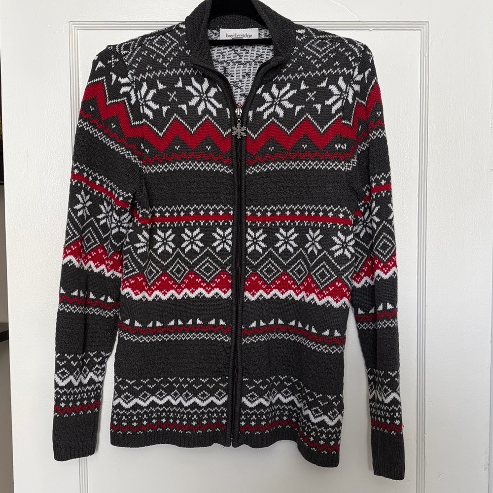 Breckenridge Festive Black and Red Zip-Up Cardigan